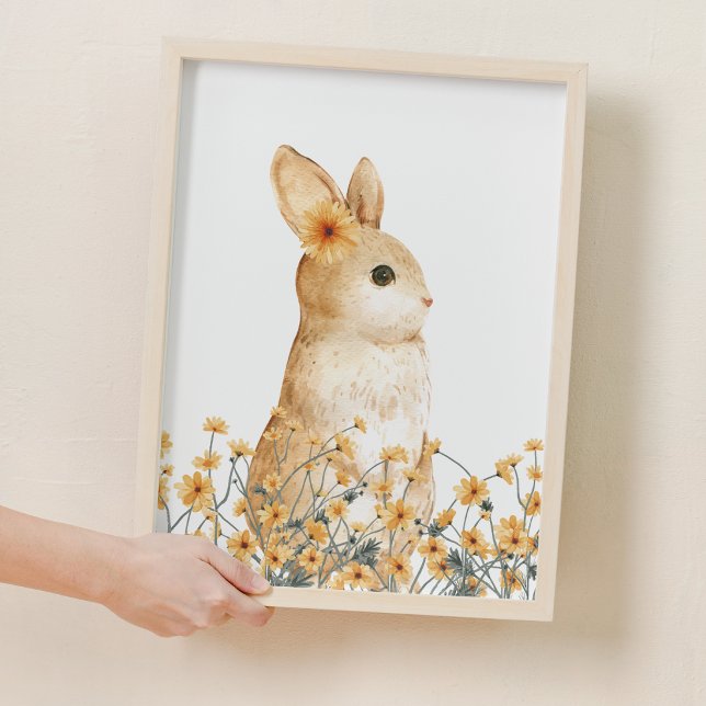 Poster Cosmos Bunny Fleur Bois Nursery Décor (Cosmos Bunny Flower Woodland Nursery Decor)