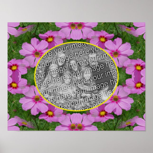 Poster Cosmos Rose Cadre Fleurs Faisées Ajouter Votre Pho (Devant)
