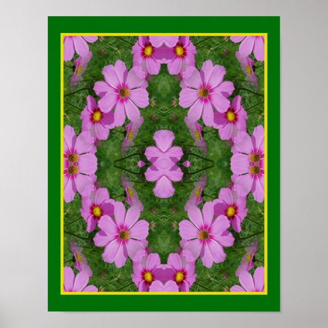 Poster Cosmos rose Fleurs de marguerite miroir Nature Abs (Devant)