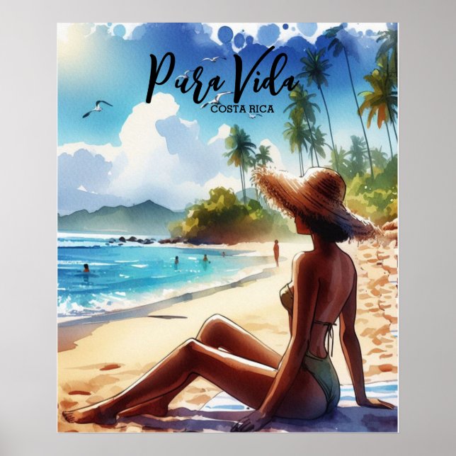 Poster Costa Rica Beach Pura Vida aquarcolor (Devant)
