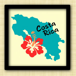 Poster Costa Rica carte art avec fleur hibiscus