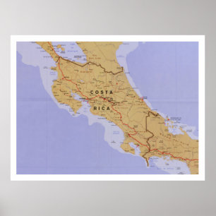 Poster Costa Rica Map (1990) Latin America Country Atlas