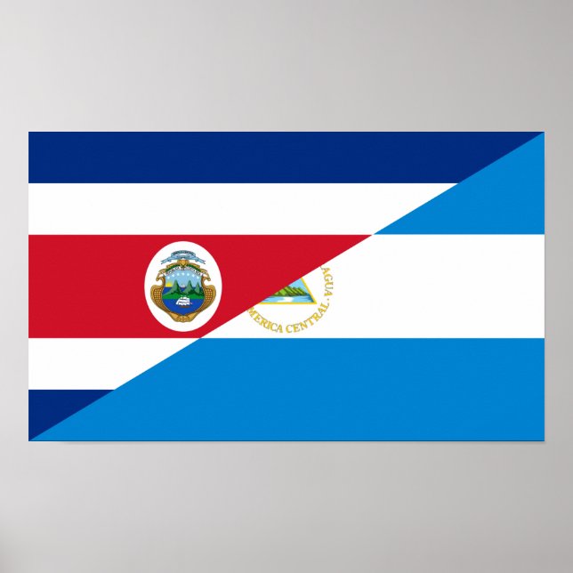 Poster costa rica nicaragua demi-drapeau symbole (Devant)