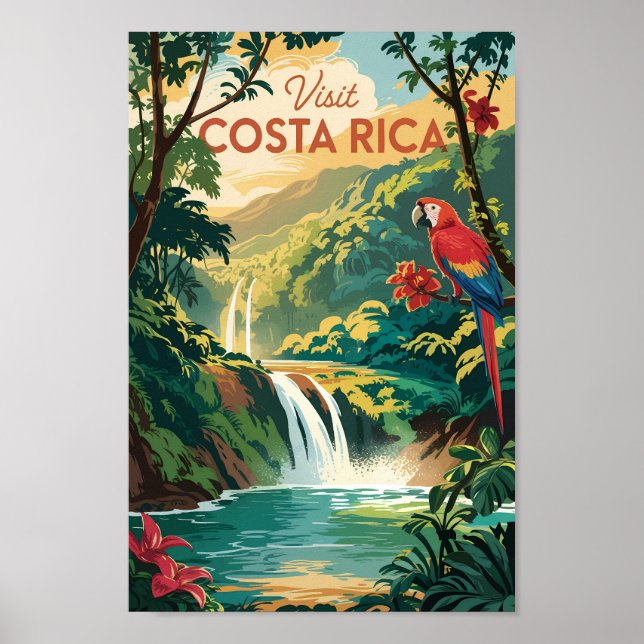 Poster Costa Rica Parrot Illustration Travel Art Vintage (Devant)