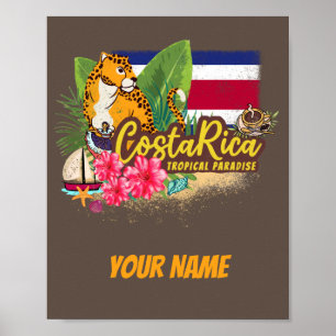 Poster Costa Rica retro big cat vintage flag Souvenir