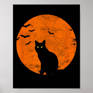 Poster Costume Chat Noir Halloween vintage Chat Lune Rétr