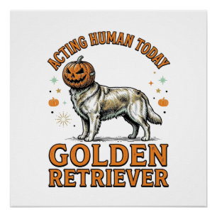 Poster Costume de chien Citrouille de Halloween pour Retr