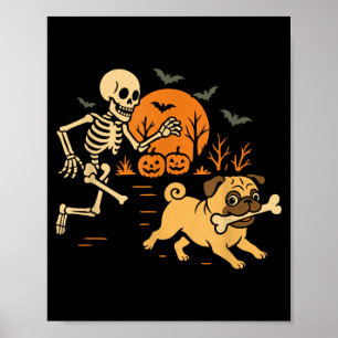 Poster Costume de chien drôle de pug poursuivant un squel