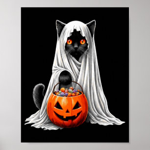 Poster Costume de fantôme de chat noir Halloween Citrouil