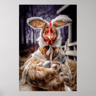 Poster Costume de poulet de Pâques amusant de lapin