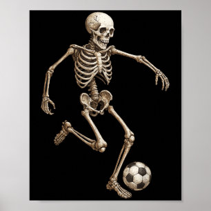Poster Costume de soccer squelette rétro Halloween drôle
