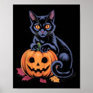 Poster Costume Halloween Citrouille Chat Noir Rétro Autom