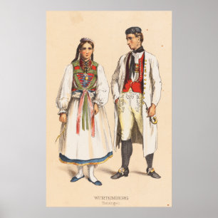 Poster Costumes ruraux allemands - Wurtemberg Betzinger