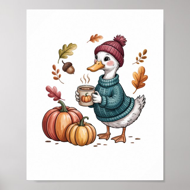 Poster Cosy Citrouille Café Goose Fall Art (Devant)