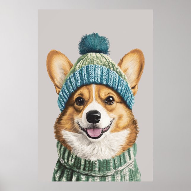 Poster Cosy Corgi en hiver (Devant)