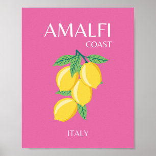 Poster Côte amalfitaine, Italie, Art Voyage, Rose, Preppy