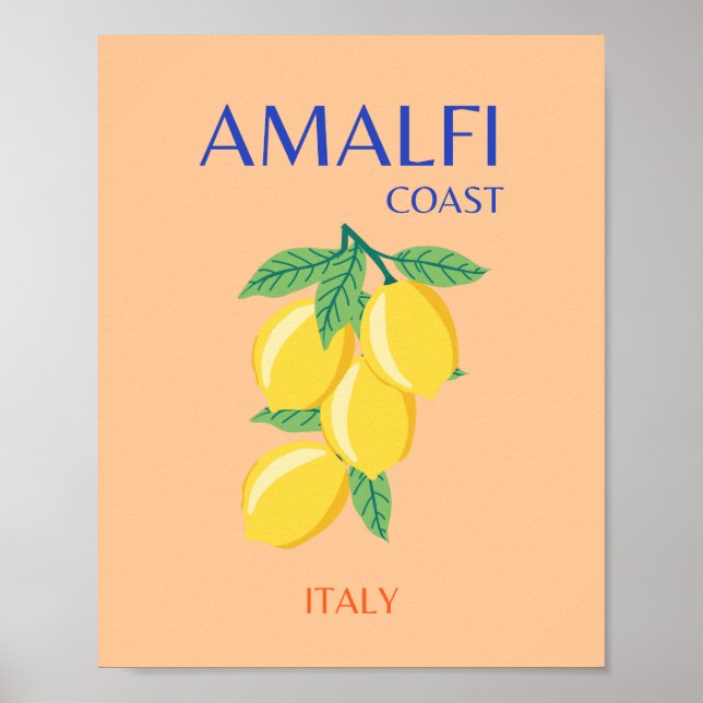 Poster Côte d'Amalfi, Italie, Art Voyage, Pastel, Orange (Devant)