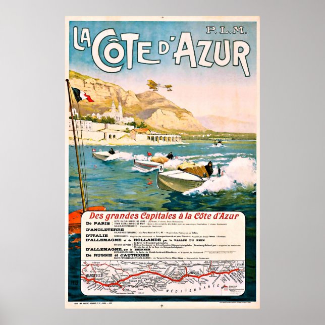 Poster Côte d'Azur, Côte d'Azur, Course en bateau, France (Devant)