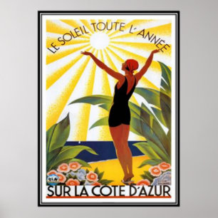 Poster Côte d'Azur vintage, France -