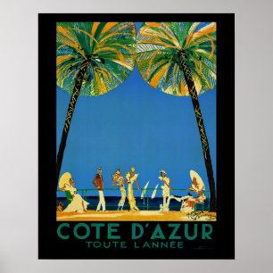 Poster Côte d'Azur Vintage Toute l'Année Voyages France