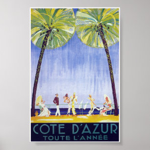 Poster Côte d'Azur Vintage voyage de la Côte d'Azur