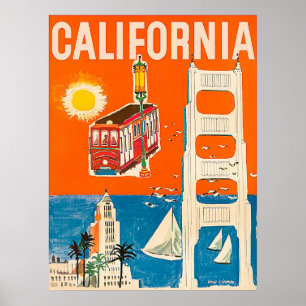 Poster Côte de Californie, attractions touristiques, vint