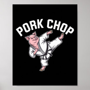 Poster Côte de porc - Cochon drôle de karaté Pun 