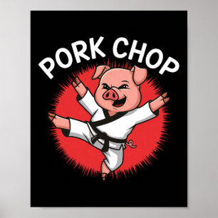 Poster Côte de porc Karaté Cochon Amusant pour les amateu