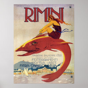 Poster Côte de Rimini, Italie, fille sur un gros poisson