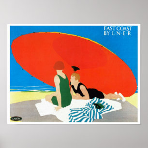 Poster Côte Est par le parapluie de plage de ~ de LNER