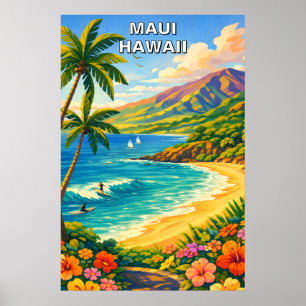 Poster Côte Tropicale de Maui Hawaï Art de Voyage Vintage