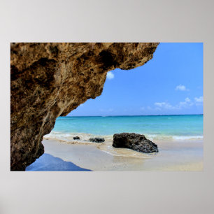 Poster Côte tropicale de plage avec un Big Rock