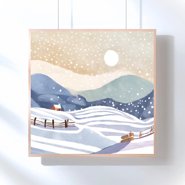 Poster Coteau neigeux | Aquarelle hiver (Créateur téléchargé)