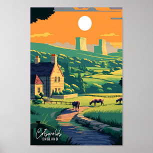 Poster Cotswolds Angleterre Vintage voyage d'art