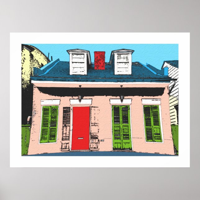 Poster Cottage créole rose (Devant)
