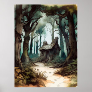 Poster Cottage forestier enchanté