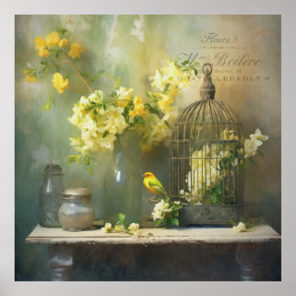 Poster Cottage Français Fleurs Jaunes