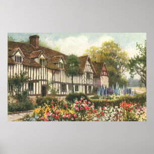 Poster Cottage vintage de l'anglais de jardin formel