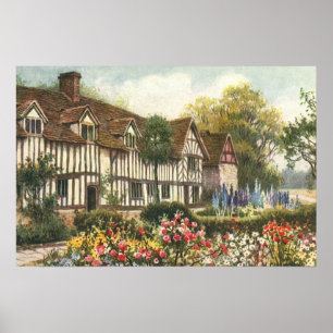 Poster Cottage vintage de l'anglais de jardin formel