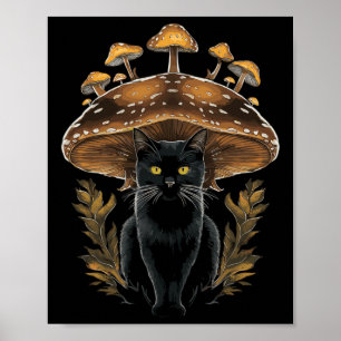Poster Cottagecore Chat esthétique Champignon