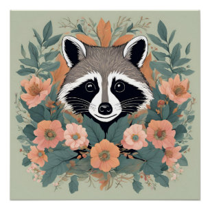 Poster Cottagecore Cute Raccoon