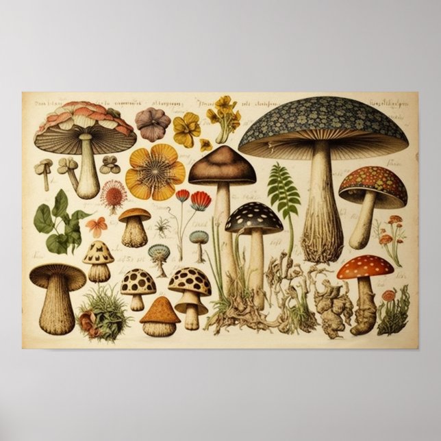 Poster Cottagecore de champignons vintages (Devant)