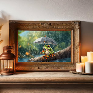 Poster Cottagecore Frog Whimsical Woodland RainDay