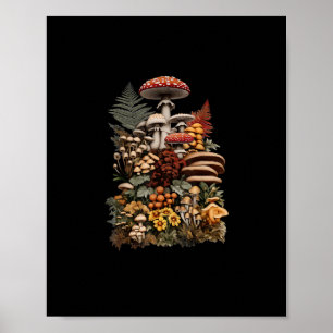 Poster Cottagecore Goblincore Cueillette de champignons