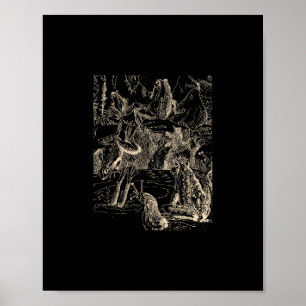 Poster Cottagecore Goblincore Étang Escargot Nage Grenoui