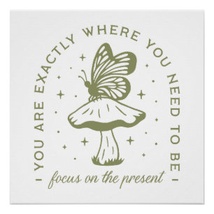 Poster Cottagecore papillon champignon vert esthétique