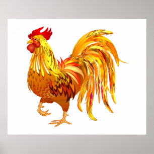 Poster Cottagecore Vintage de coq de poulet du pays