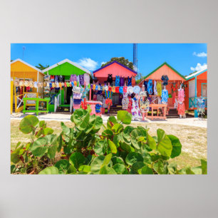 Poster Cottages en bois multicolore Long Bay Beach