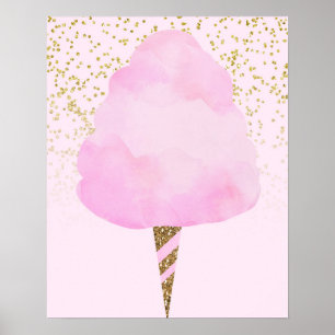 Poster Cotton Candy Rose & Paillet Or Tendance Fille Mign
