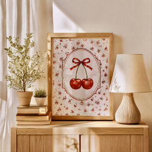 Poster Cottonnière Vintage Coquette Cerise Rouge